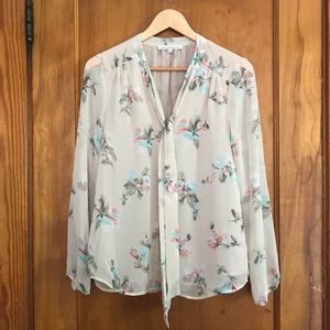 Floral Blouse with front neck tie